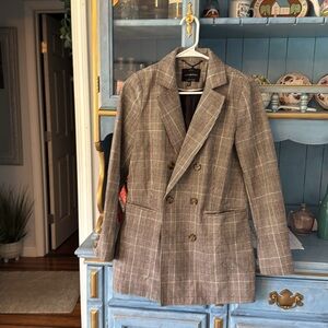 Lucky Brand Brown Plaid Double-Breasted Blazer